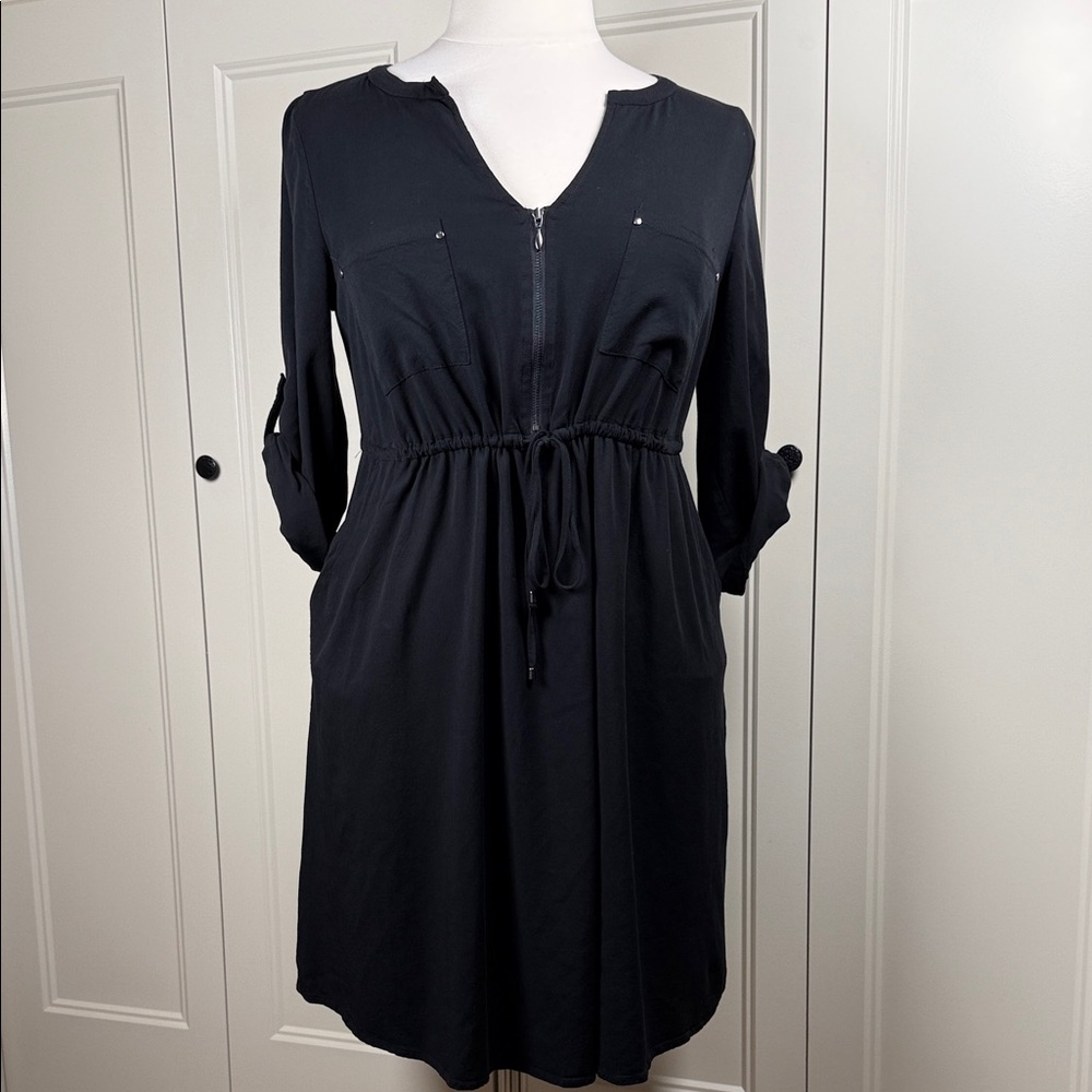Torrid Black Long Sleeve Dress with Drawstring Waist and Zippered Front